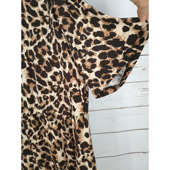 Boutique Plus Size 22W Leopard Print Buttoned Short Sleeve Tunic Top Blouse - Picture 4 of 8